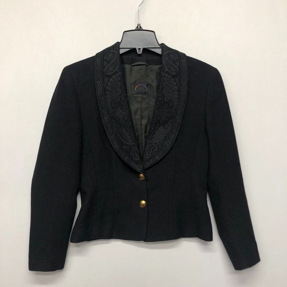 Bogner Women Embroidered 100% Wool Blazer Jacket US Size 6 Black M104 -24 - Picture 1 of 14